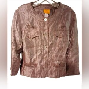 Vintage Ruby Rd. metallic plum iridescent jacket with 3/4 sleeves & Shell Button